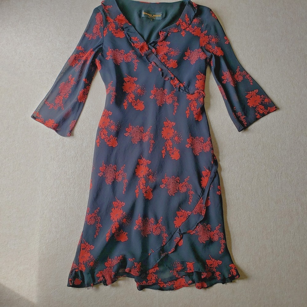 Vtg Y2K Sheer Overlay Dress Sz 6P Dark Floral Witchy Fairy Grunge Whimsigoth 90s